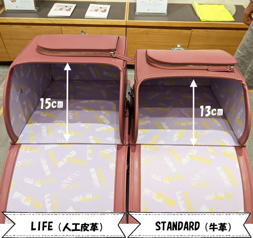 人工皮革と牛革の大マチ内寸のサイズ比較