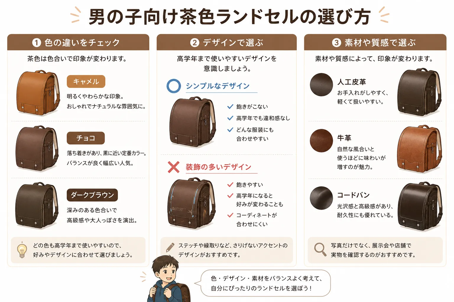 男の子向け茶色ランドセルの選び方
