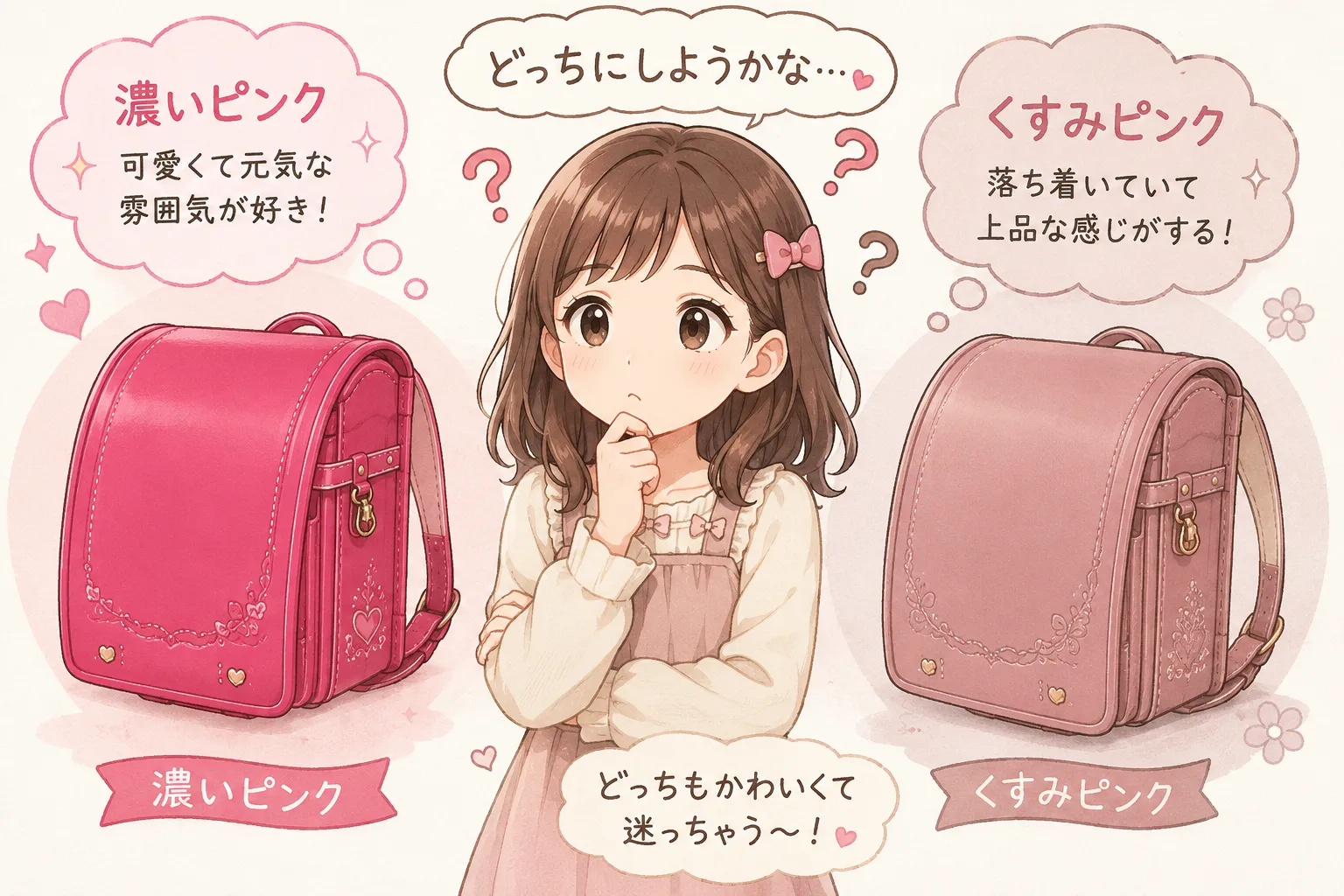 濃いピンクとくすみピンクで悩む女の子