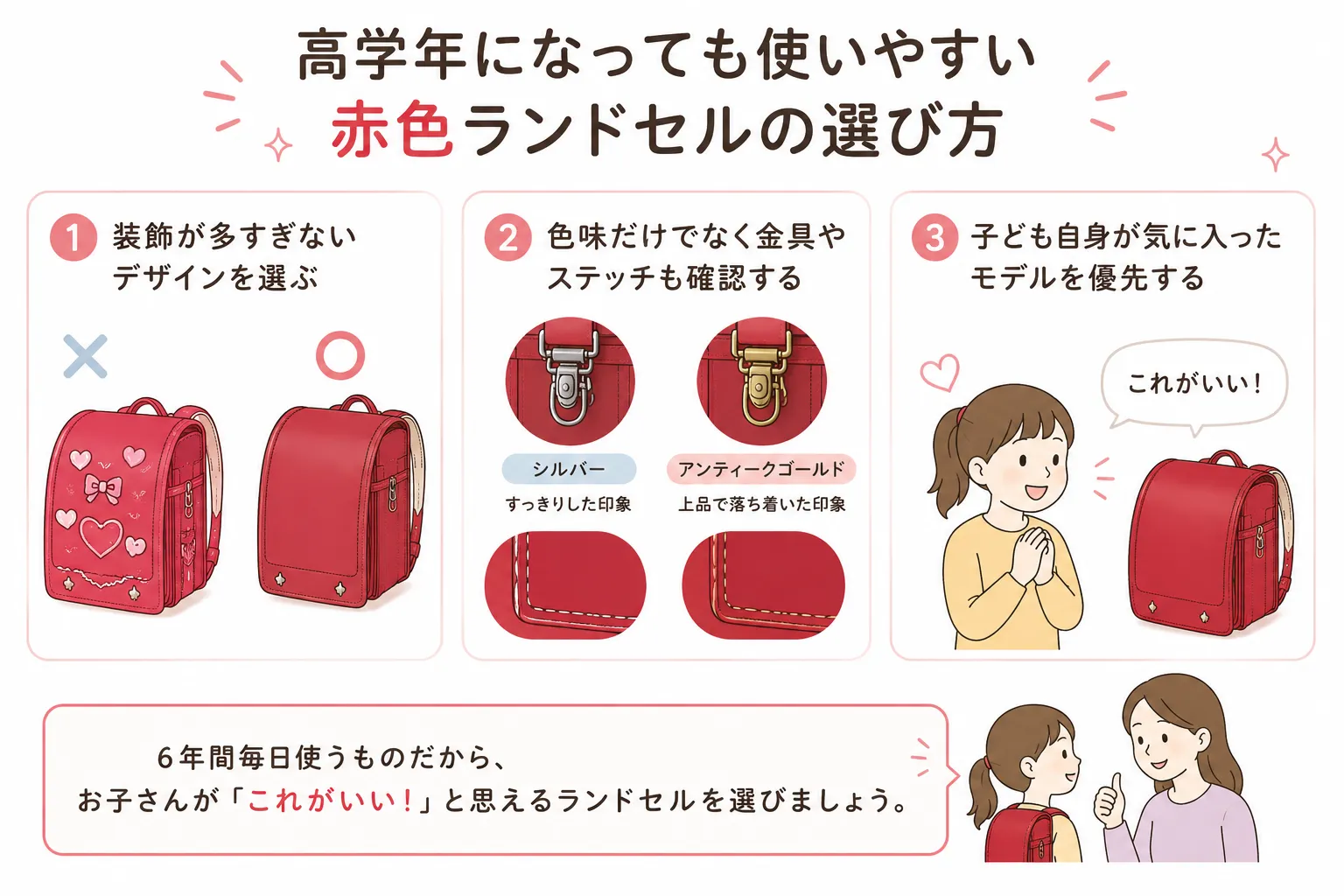 高学年になっても使いやすい赤色ランドセルの選び方