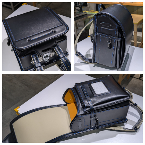 防水クラリーノカラーステッチ　クロ×ブルー