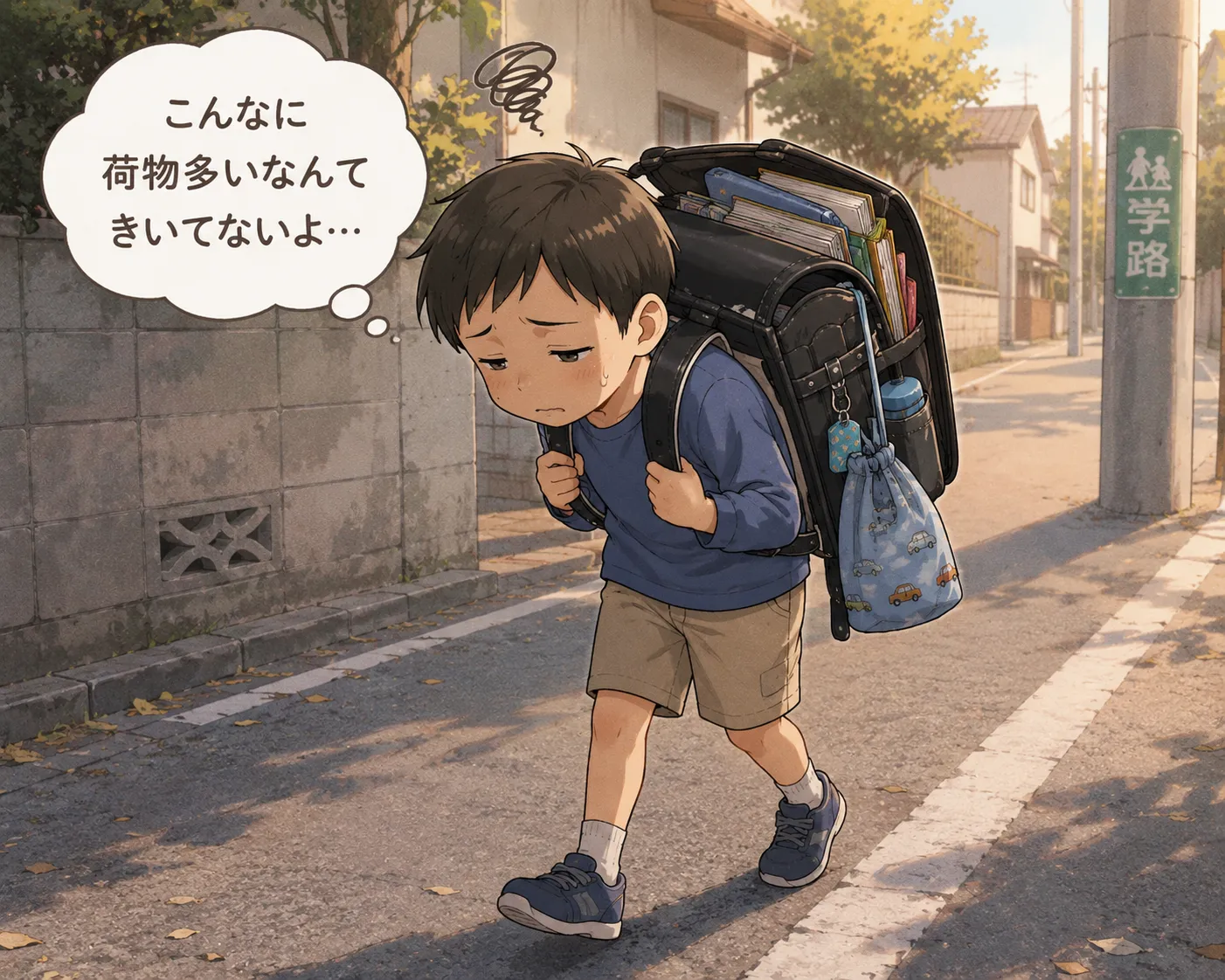 ランドセルが重すぎて、とぼとぼ下校する男の子